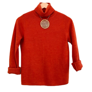 Mod Mercer & Madison BLOOD ORANGE 100% Merino Wool Turtleneck Sweater Petite